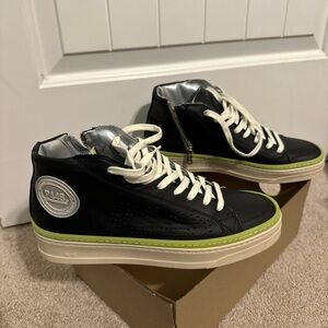 P448 mid rocky Men's Black Leather High-Top Sneakers with Lime Accent